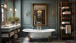 Photograph a vintage-inspired bathroom with clawfoot bathtubs, gilded mirrors, and classic fixtures. Showcase the opulence and old-world charm that defines high-end New York apartment living.