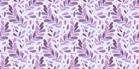 Poster - Purple repeat pattern background with leaves, seamless wallpaper