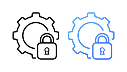 Poster - Settings protection icons. Outline, key lock and gear, settings protection icons. Vector icons