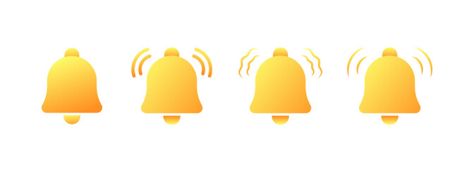 Poster - Bell icons. Flat, yellow, bell icons, notification set. Vector icons