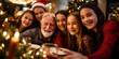 Christmas family dinner, parents, grandparents, children, friends, Santa, concept of love and brotherhood at Christmas