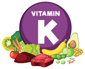 Sticker - Group of Food: Fruits and Vegetables Containing Vitamin K