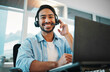 © Rene L/peopleimages.com - Call center, portrait and man, consultant or business agent speaking on computer for technical support and advice. Happy advisor talk on headphones, laptop and virtual help for information technology