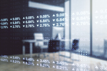 Aufkleber - Multi exposure of stats data illustration and modern desktop with computer on background, computing and analytics concept
