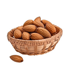 Poster - Almonds in a basket on transparent background PNG. Grains concept that is beneficial to humans.
