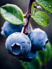 Wall Mural - Macro shot of blueberry on a tree. Close-up.