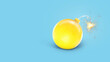 Creative juicy lemon bomb with wick and sparks on a blue background, creative. Vitamin and health, creative idea.