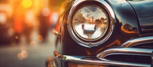 Vintage Car With Vintage Filter Effect On Headlight Lamp With Copyspace For Text