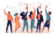 Happy celebrating people at party, flat illustration, Generative AI