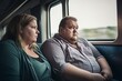 Sad fat couple. Unhappy obese partners travelling in transport. Generate ai