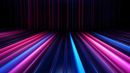 Poster - abstract neon background with ascending pink and blue glowing lines. Fantastic wallpaper with colorful laser rays, futuristic