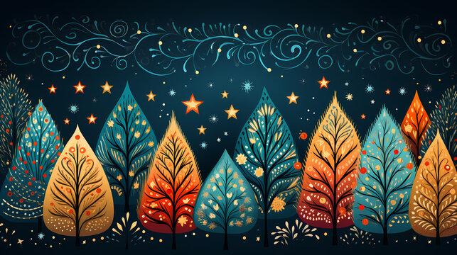 Holiday Greetings Card - A Group Of Trees With Orange And Yellow Leaves