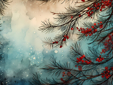 Holiday Greetings Card - A Tree With Red Berries