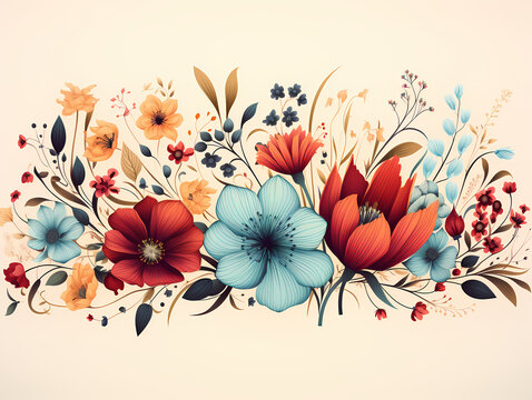 Greetings Card - A Colorful Flowers And Leaves