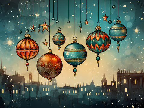 Christmas Greetings - A Group Of Ornaments From Strings