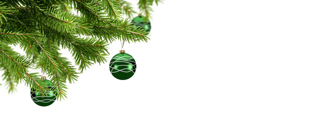 Wall Mural - Isolate christmas fir branch and green ball on white background