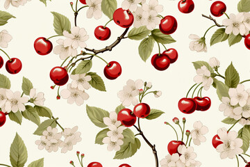 Wall Mural - Cherry berry, seamless pattern. Background.