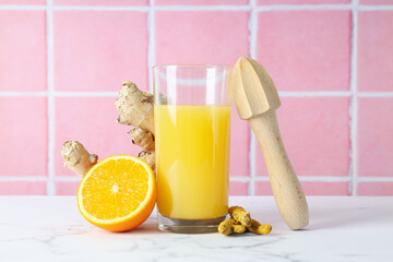 Sticker - Concept of healthy liquid - ginger turmeric drink