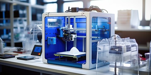 Poster - 3D printer of plastic parts on the topic of technology and innovation