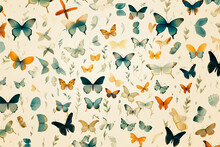 Various Butterflies, Seamless Pattern Background.