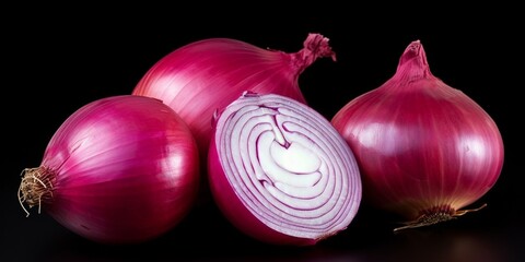 Poster - Red whole and sliced onion, isolated on white background : Generative AI