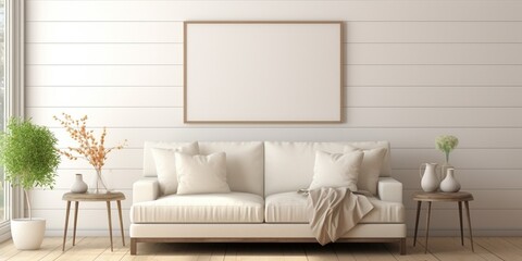 Poster - Mockup frame in farmhouse living room interior : Generative AI