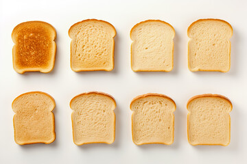 Sticker - Set of sliced toast bread slices isolated on white background, top view.