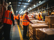 Workers in the warehouse prepare and check boxes of goods to be shipped