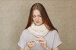 © primipil - Young woman has flu catarrh ill sick disease treatment cold hold packaging of tablets pillow drugs