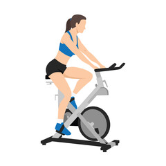 Woman doing Cardio stationary bike. spinning exercise.