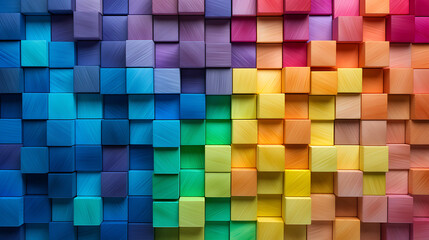 Wall Mural - Colorful background of wooden blocks. A Spectrum of multi colored wooden blocks aligned. Background or cover for something creative or diverse