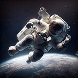 Fototapeta  - astronatus floating in a microgravity environment out in space orbiting Earth 