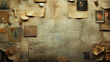 Vintage Detective Board Or Wall With Clues And Sticky Papers , Investigation Detective Agency Concept Background