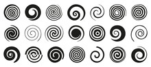 Funnel Or Swirl Icons. Black Vortex Logo. Set Of Spiral Element. Funnel Icon Collection
