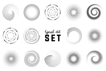 Poster - Spiral halftone dot element collection. Black spiral decoration. Circle spiral texture