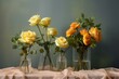 four bouquets with yellow roses on a see-through backdrop. Generative AI
