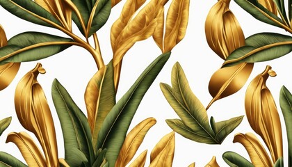 Wall Mural - Pastel color banana leaves, palms. Tropical seamless pattern. Hand-painted vintage 3D illustration. Bright glamorous floral background design. Luxury wallpaper, cloth, fabric printing, Generative AI