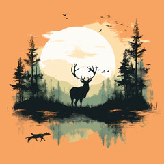 Wall Mural - parksoutdoor wildlife silhouette dis. Created using Generative AI Technology