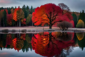 Wall Mural - autumn landscape with lake