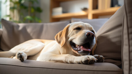 Wall Mural - Labrador dog sleeping on the couch at home