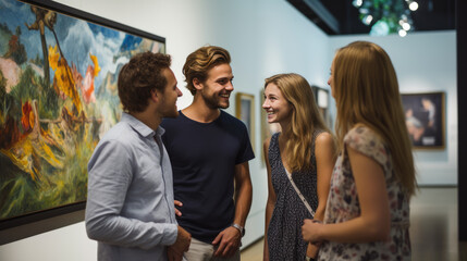 Wall Mural - Group of people during an exhibition at the gallery