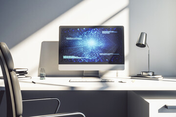 Poster - Creative concept of code skull illustration on modern laptop screen. Hacking and phishing concept. 3D Rendering