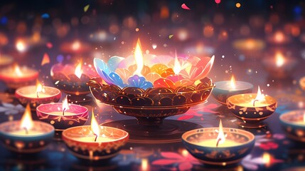 Diwali lights celebration background, hindu festival, india, diya lamp