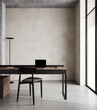 © Liliia - Modern minimalistic home office workplace with PC and black chair, 3d rendering