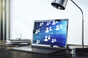 Poster - Modern computer screen with social network media concept. 3D Rendering