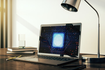 Aufkleber - Abstract creative fingerprint concept on modern laptop screen. 3D Rendering