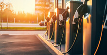 Electric charging columns or charging stations for e-cars - topic electromobility, energy transition and green electricity