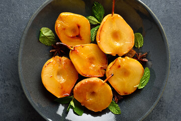 Wall Mural - Poached pears on plate