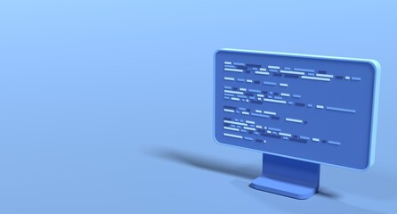 Fototapete - Computer programming or developing software. 3d rendering of flat monitor. Coding 3d render. 3d computer monitor. 3d render illustration