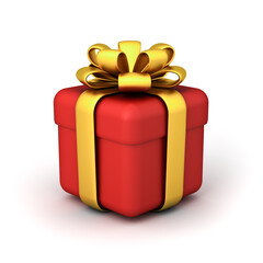 Aufkleber - Minimal red present box with gold ribbon and bow or cute gift box isolated over white background with shadow minimal concepts 3D rendering